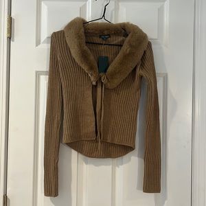 Brownish-tan cardigan with fur